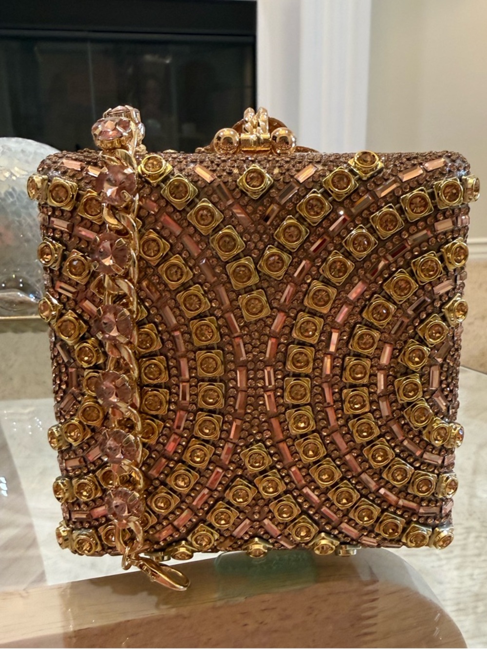Beaded Pink and Gold Embellished Evening Clutch - Picture 3 of 3